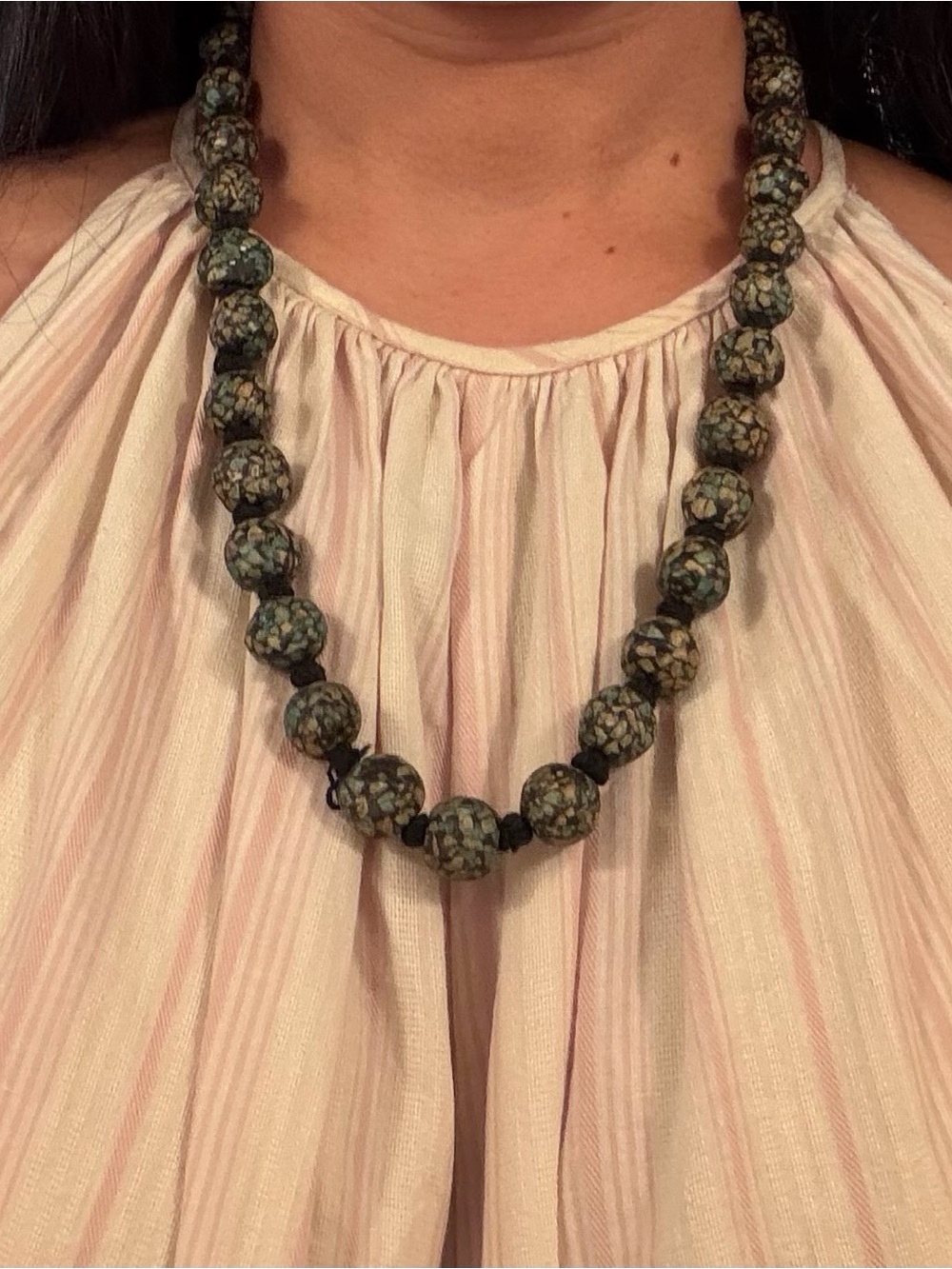 Handmade Green Mosaic Bead Necklace